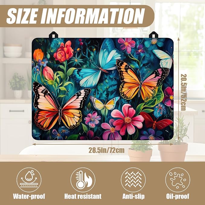 Watercolor Butterfly Floral Stove Top Covers for Electric Stove, Electric Gas Stove Pad Heat Resistant Range Cooktop Protector for Home Decor Kitchen 28"x20"