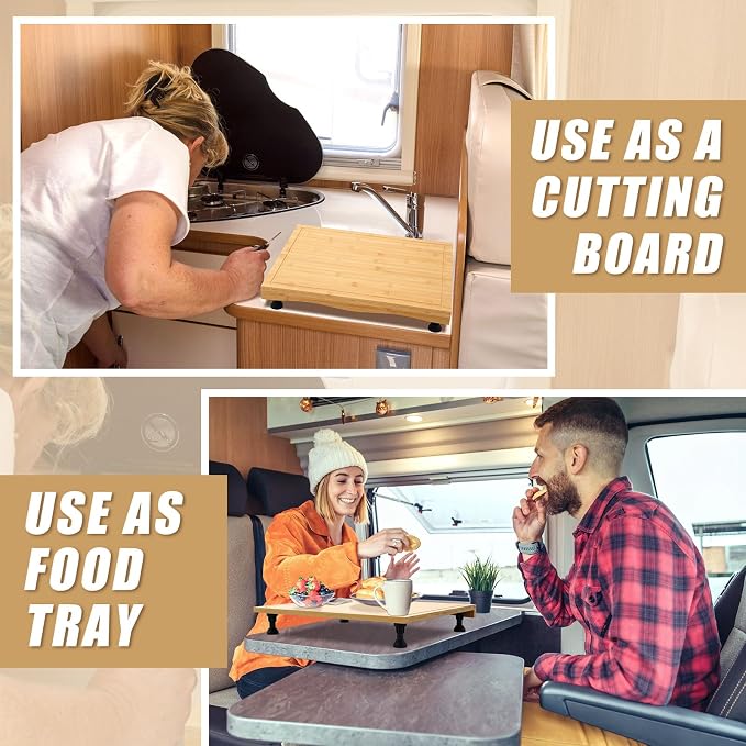 Sintuff Rv Stove Top Cover Board, Multiple Wood Noodle Board Gas Burner Camper Stove Top Cover with 4 Pcs Adjustable Legs and Juice Grooves for Trailer Electric Gas Burner Kitchen (20" x 17")