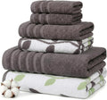 Modern Threads 6 Piece Bath Towel Set – Bathroom Set with 2 Bath Towels, 2 Hand Towels, and 2 Wash Cloths – 100% Cotton, Super Absorbent & Extra Soft – Reversible Natural Vine (Gray)