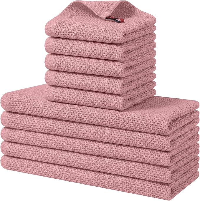 Homaxy 10 Pack 100% Cotton Kitchen Towels and Dishcloths Set, Dried Roses | 12 x 12 Inches and 13 x 28 Inches Kitchen Towels Set, Ultra Soft Absorbent Dish Cloths for Washing Dishes