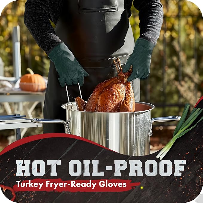 KITCHEN PERFECTION S Silicone Smoker BBQ Gloves - Heat Resistant Oven Mitts | Waterproof, 5-Finger Design For A Better Grip, for Pitmasters, Meat Smoking, Grilling, Cooking, Frying Turkey | Grill Gift