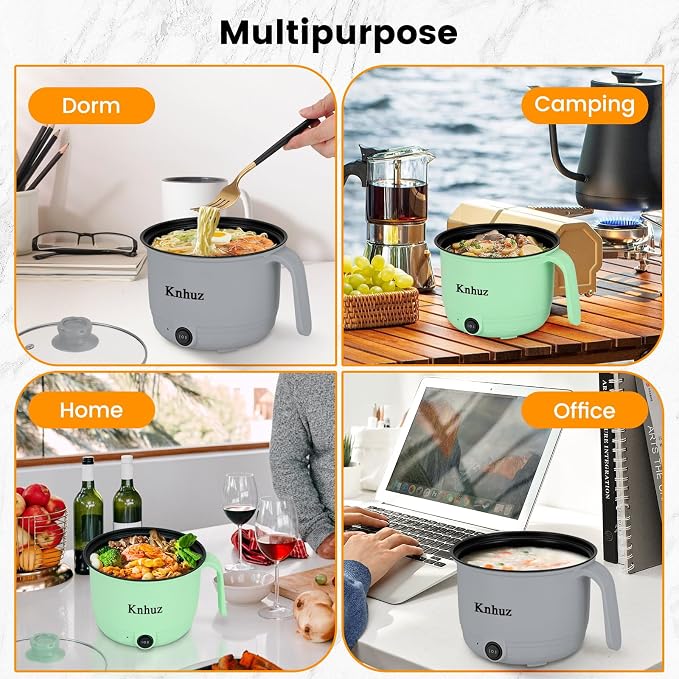 Hot Pot Electric With Steamer,Rapid Ramen Cooker,1.8L Mini Portable Self Heating Electric Pot For Cooking Noodles Steak Pasta,Shabu Shabu Hotpot Pot Electric Dorm Lazy Pot,Non-Stick Gray
