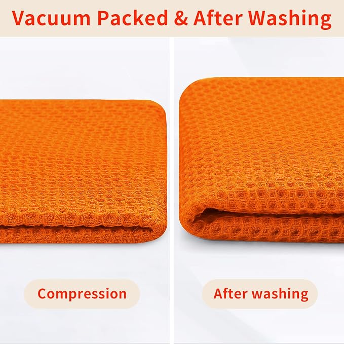 Homaxy 100% Cotton Waffle Weave Kitchen Dish Cloths 6-Pack, Orange | 12 x 12 Inches, Ultra Soft Absorbent Dish Towels, Quick Drying Dish Rags with Hanging Loop