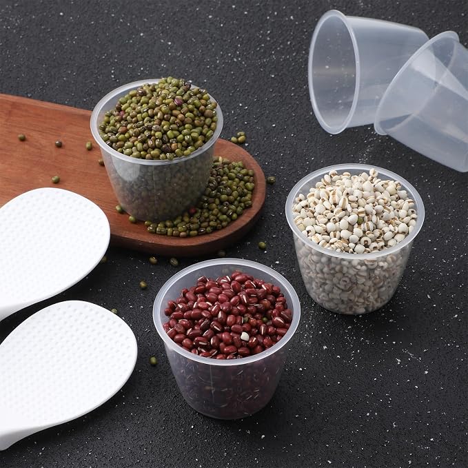 5 Pack Plastic Rice Measuring Cups, 160 ml Measuring Cup for Rice Cooker, Rice Cup Replacement, Heat Resistant Non Stick, with 2 Pack Rice Paddle Rice, Kitchen Supplies, Dog Cat Food Measuring