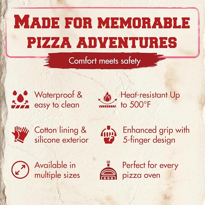 KITCHEN PERFECTION XL Silicone Pizza Oven Gloves Heat Resistant Oven Mitts | Waterproof, 5-Finger Design For A Better Grip, for Outdoor & Indoor Pizza Ovens, Compatible with Ooni, Ninja, Gozney & More