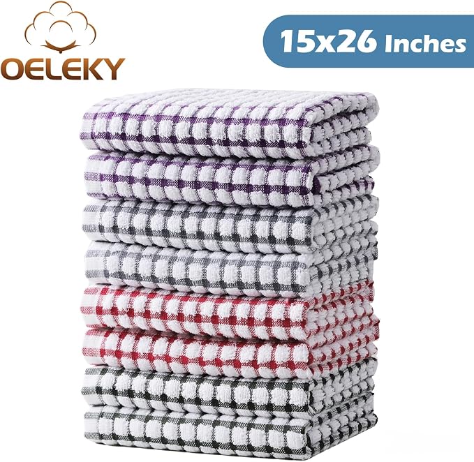 Kitchen Towels, 100% Cotton Dish Towels for Kitchen Drying Dishes | Good Absorpotion, For Washing Wiping Cleaning, 15x26 Inches, Machine Wash, Quick Dry, Tea Towels, Terry Cloths, Checkerd