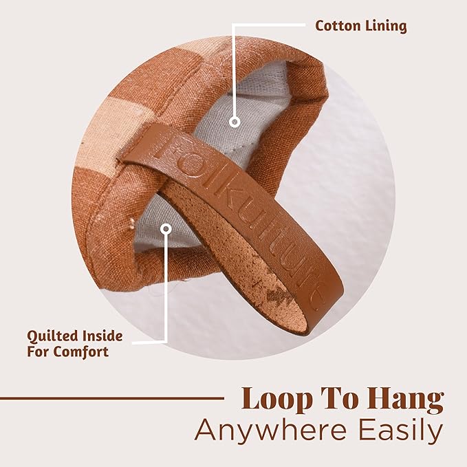 Folkulture Fall Oven Mitts, Brown, Set of 2, Heat Resistant - (5.75"x9") | 100% Cotton, Non Slip, Heat Resistant, Silicone, Cute Striped Mini Mits with Hanging Loop, Fall Kitchen Décor, Cooking Gifts