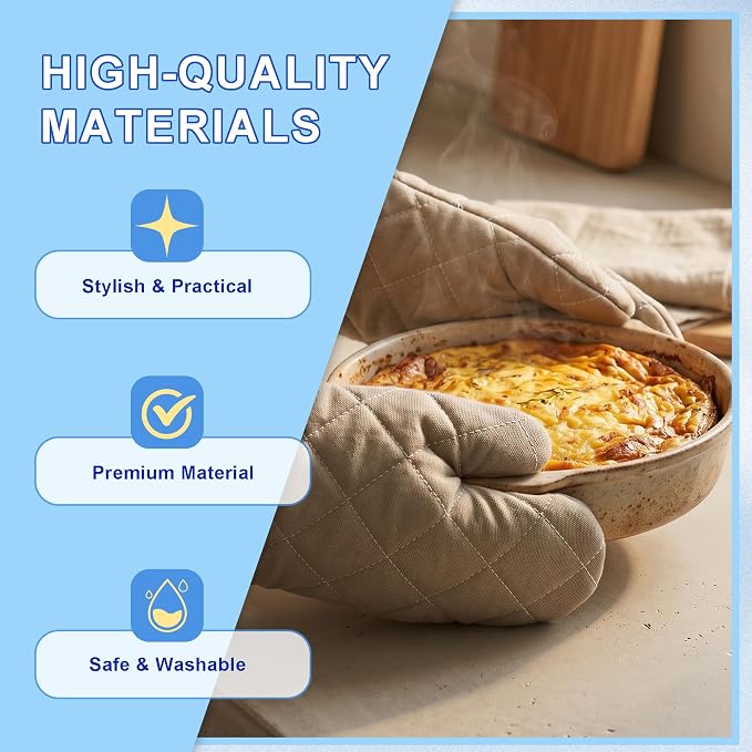 ARCLIBER Grey 9" Quilted Oven Mitts 1 Pair Heat Resistant Kitchen | Quilted Lining, 1 Pair, Heat Resistant, Classic, Cotton Blend, Cooking, Baking, Grilling, Non-Slip Grip