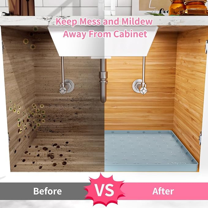 Sdpeia Under Sink Mat 22"×14" Waterproof Silicone Cabinet Liner & Sink Protector for Kitchen & Bathroom, Multi-Purpose Organizers Tray for Pets, Laundry, Cat Litter Mat