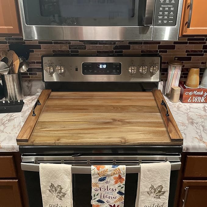 GASHELL Noodle Board Stove Cover with Handles for Electric, Gas Stove Top (Acacia Wood)