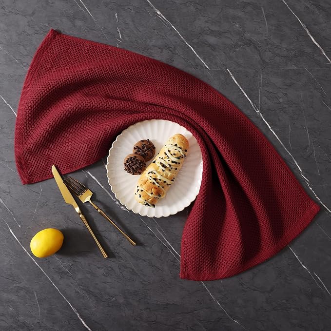 Homaxy 16 Pack 100% Cotton Kitchen Towels and Dishcloths Set, Burgundy | 12 x 12 Inches and 13 x 28 Inches Kitchen Towels Set, Ultra Soft Absorbent Dish Cloths for Washing Dishes