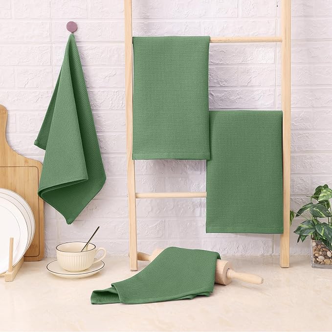 Homaxy 100% Cotton Waffle Weave Kitchen Towels, 4 Pack, Grass Green | Soft and Absorbent Dish Towels, 16 x 26 Inches Quick Dry Hand Towels