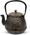 Tea Kettle, Toptier Japanese Cast Iron Tea Kettle for Stove Top, Stovetop Safe Cast Iron Teapot with Infusers for Loose Tea, 40 Ounce (1200 ml), Black