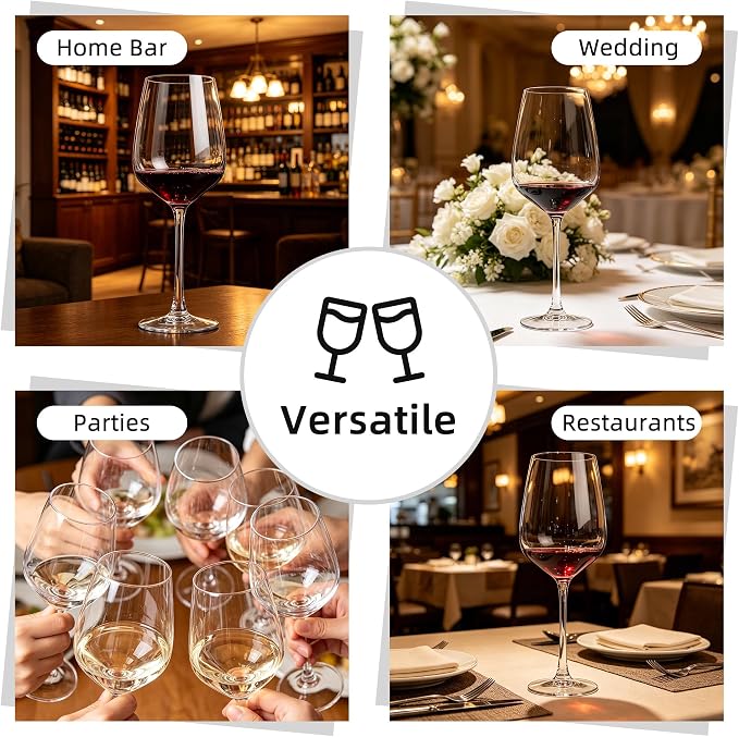 15oz Wine Glasses Set of 8, Thickened Stemmed Glasses for Red/White Wine, Heavy Base Clear Red Wine Glasses for Everyday, Wine Lovers, Parties, Gifts, Dishwasher Safe, 460ml, 8 Piece Set