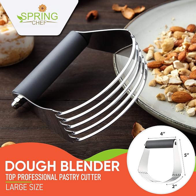 Spring Chef Large Dough Blender For Baking - Durable Pastry Blender - Gray | Heavy Duty Dough Mixer Hand Tool w/ Stainless Steel Blades, Professional Pastry Cutter Tool for Easy Mixing, Dishwasher Safe