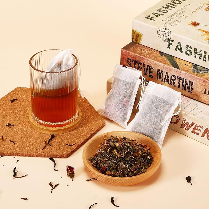 300 Pcs Empty Tea Bags for Loose Leaf Tea, Disposable Small tea Filter Bags with Drawstring fillable Cloth Diy Empty Tea Sachets for Loosetea, Coffee, Herbs, Spice (3.54 x 2.75 inch) (Pack of 2)