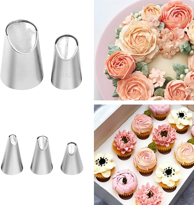 Dr.Pedi 5 Pieces Rose Flower Piping Tips Set Cake Decorating Tips Icing Piping Nozzles Set Cupcake Decorating Kit Cupcake Pastry Tool