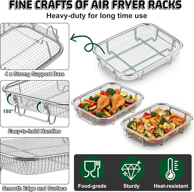 P&P CHEF 9.8 Inch Air Fryer Basket for Oven, Air Fryer Rack, 3 Pieces | Food-grade Stainless Steel Air Fryer Accessories for Frying Cooking Baking Roasting, Ideal for Fried Food, Dishwasher Safe