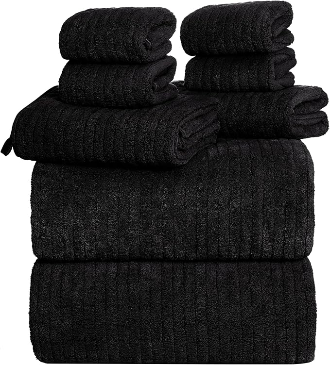 8 Piece Bath Towels Set, 2 Oversized 35 * 70 in Bath, 2 Hand, 4 Wash | Luxury Soft Microfiber, Super Absorbent Thick, Quick Dry, Shower Towels for Bathroom, Spa & Hotel, Black
