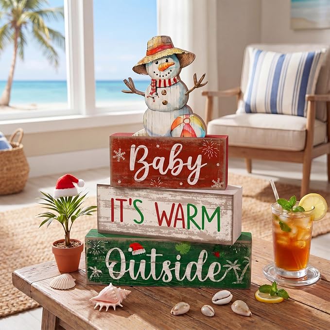 Lineshading 4 Pcs Christmas In July Table Decorations Summer Christmas Signs