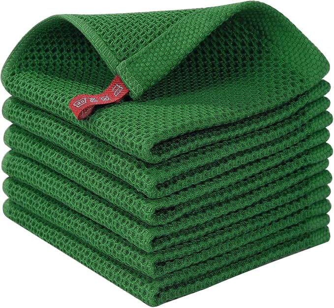 Homaxy 100% Cotton Waffle Weave Kitchen Dish Cloths 6-Pack, Forest | 12 x 12 Inches, Ultra Soft Absorbent Dish Towels, Quick Drying Dish Rags with Hanging Loop