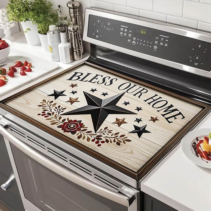 HOMETITUTE Stove Top Cover 28x20 Bless Our Home Star Heat Resistant Mat