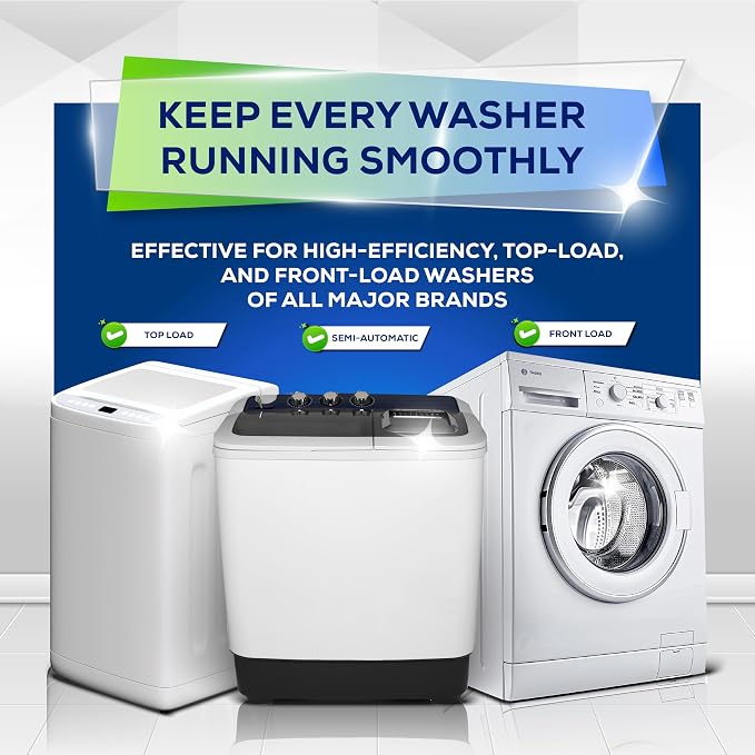 Washing Machine Cleaner Tablets, 24 Pack–Deep Cleaning Tablets for Top & Front Load HE Washer Cleaners, Descaler & Deodorizer, Septic Safe, Cleans Drum, Tub, Seal & All Internal Parts