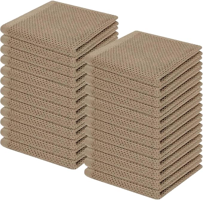 Homaxy 100% Cotton Waffle Weave Kitchen Dish Cloths 24-Pack, Tan | 12 x 12 Inches, Ultra Soft Absorbent Dish Towels, Quick Drying Dish Rags with Hanging Loop