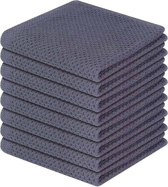 Homaxy 100% Cotton Waffle Weave Kitchen Dish Cloths 8-Pack, Dark Grey | 12 x 12 Inches, Ultra Soft Absorbent Dish Towels, Quick Drying Dish Rags with Hanging Loop