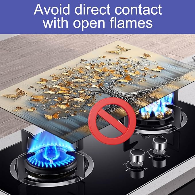 HOMETITUTE Golden Butterfly Tree Stove Top Cover 28x20 Metallic Diatomite Mat