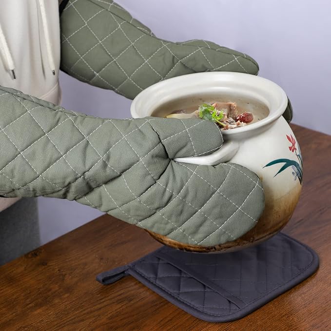 ARCLIBER 15" 425°F Terry Oven Mitts Quilted Heat Resistant Kitchen | Quilted Lining, 1 Pair, Heat Resistant, Classic, Cotton Blend, Cooking, Baking, Grilling, Non-Slip Grip