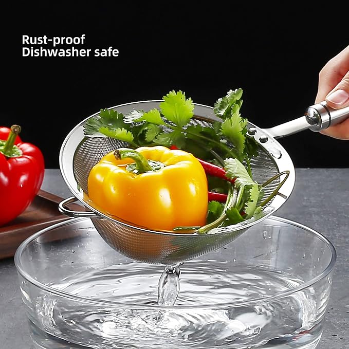 304 Stainless Steel Fine Mesh Strainers for Kitchen, Colander-Skimmer with Handle, Sieve Sifters for Food, Tea, Rice, Oil, Noodles, Fruits, Vegetable 5.51 inch Medium
