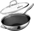 Wok Pan, 13-Inch Stainless Steel Woks & Stir-Fry Pans Nonstick, Wok Pan with Lid for Induction, Hybrid，Electric, Gas, Halogen, All Stoves, Professional PFOA Free Cookware, Dishwasher & Fast Heat