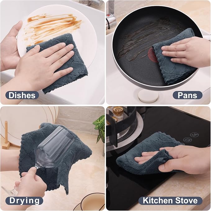 Homaxy 24 Pack Super Soft & Absorbent Dish Cloths, 10" x 10", Dark Grey | Coral Velvet, Nonstick Oil Fast Drying Microfiber Cleaning Cloth, No Lint Household Dishcloths