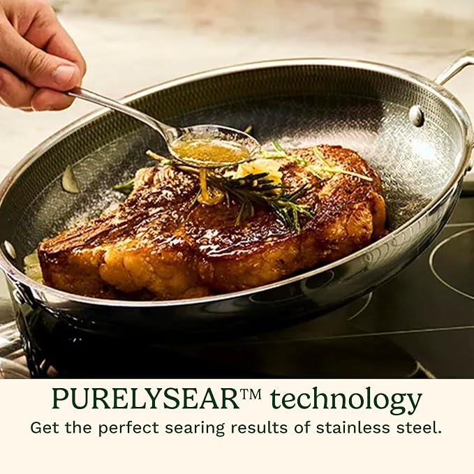 Cuisinart Wok Pan, PurelySear Hybrid, Stainless Steel, 12 Inch | Hybrid stainless steel wok with lid for stir-fry/steaming, ceramic pan, induction compatible, oven safe to 500°F, FPS26-30HC
