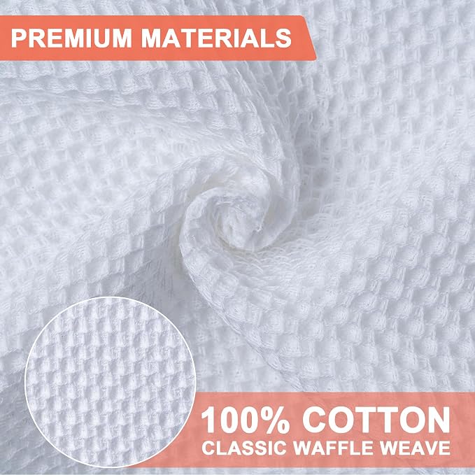BOOMIBOO 4-Pack Dish Towels,100% Cotton Waffle Weave,13x28 in,White | Ultra Soft Absorbent, Quick Drying