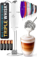 Zulay Kitchen Powerful Milk Frother Wand With Duracell Batteries - Ultra Fast Handheld Drink Mixer - Electric Whisk Foam Maker for Coffee, Lattes, Cappuccino & Matcha - Triple Whisk - Luna White