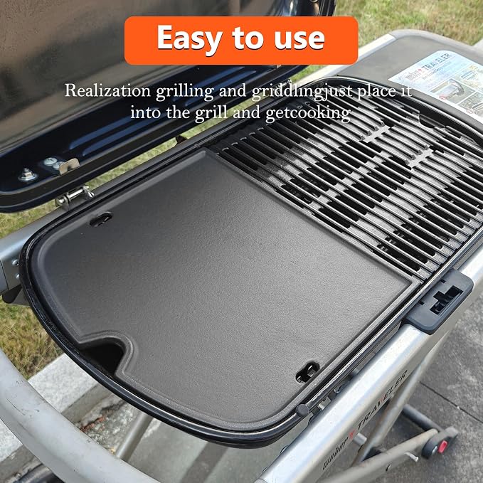QuliMetal 7034 Cast Iron Griddle for Weber Traveler 9010001 Gas Grill | 13.57 x 12.42 inch cast iron cooking plate for Weber Traveler portable gas grills; replacement for Weber part 7034