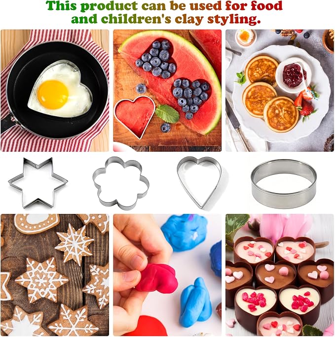 12-Piece Metal Cookie Cutter Set, Stainless Steel Biscuit Cutters for Baking, 4 Shapes (Heart, Star, Flower, Circle), Ideal Fondant Cutters & Dough Cutter, Perfect Cookie Cutters for Kids & Adults
