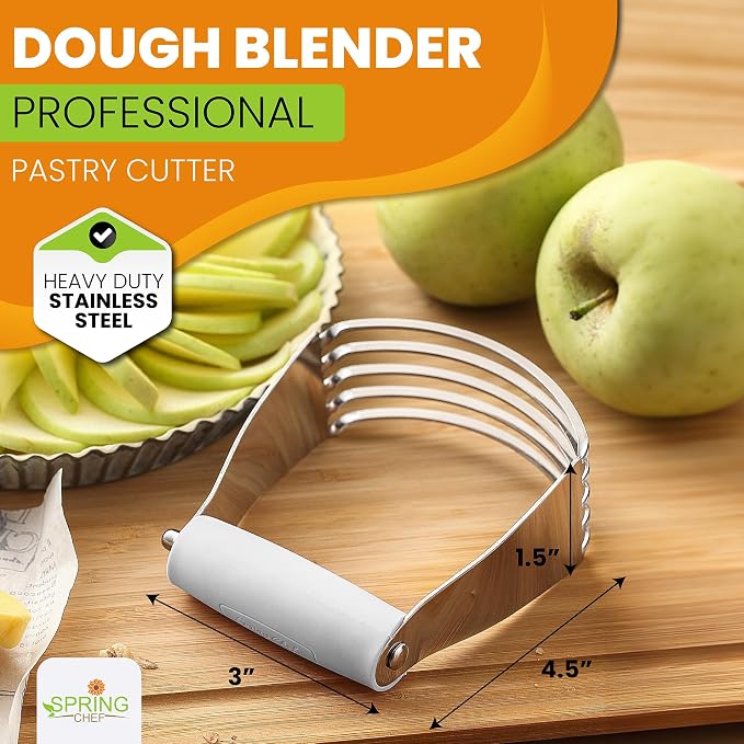Spring Chef Medium Dough Blender Hand Tool - Durable Pastry Cutter - White | Heavy Duty Dough Mixer w/ Stainless Steel Blades, Professional Pastry Blender for Easy Mixing, Dishwasher Safe