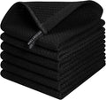 Kitinjoy 100% Cotton Waffle 6-Pack Kitchen Towels, 12" x 12", Black | Ultra Absorbent, Super Soft, lightweight, Quick Drying Dish Rags for Washing Dishes