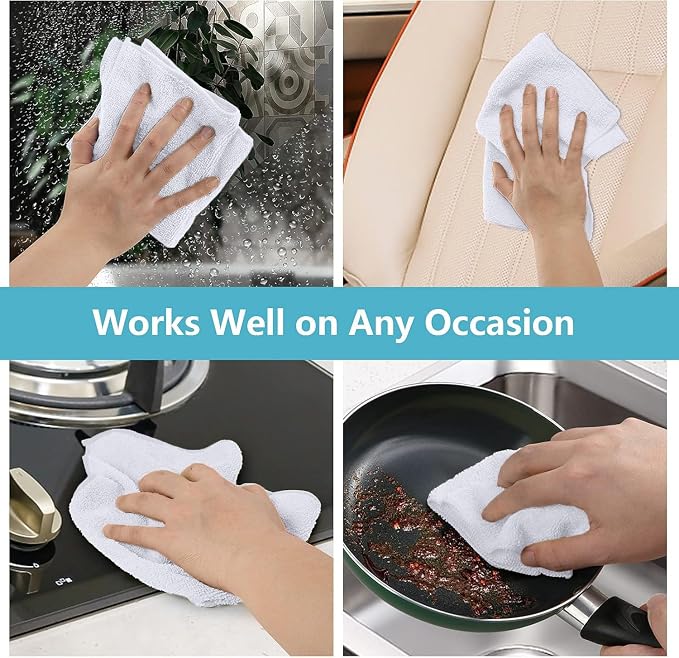 HOMEXCEL 100PK Microfiber Cleaning Cloth, Cleaning Rag for Home, 11.5x11.5 | Reusable, Lint Free, Scratch-Free and Highly Absorbent Towels for Kitchen, Window and Glass, Cars, White