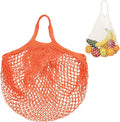 M METERXITY 1-Pack Cotton Mesh Bag, Reusable Washable Mesh Net String Grocery Bags, Reusable Produce Bags with Handle, Net Tote Bag for Fruits/Vegetables Shopping [Orange, Short Handle]