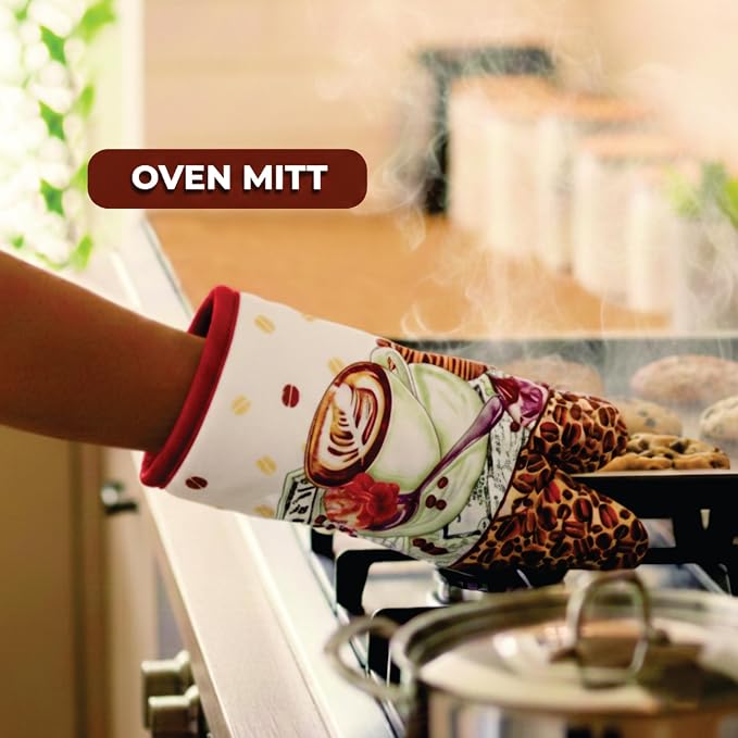 Café Latte 5 Piece Kitchen Towel Set | Kitchen Towel Set with 2 Decorative Dish Towels (25 X15), 1 Oven Mitt (11 X 7) and 2 Potholders (6.5 X 6.5)