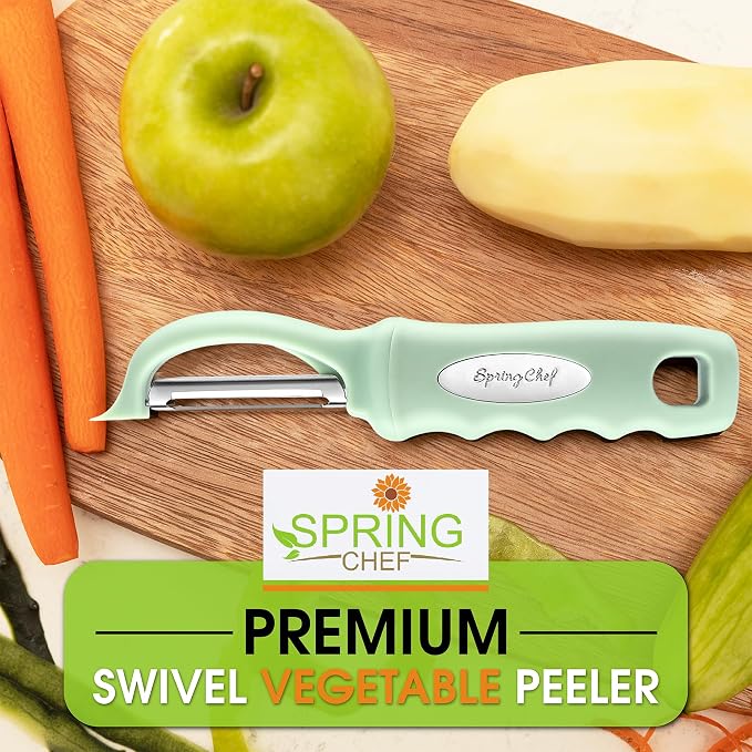 Spring Chef Swivel Vegetable Peeler with Ergonomic Handle, Pistachio | Premium Potato Peeler w/ Ultra Sharp Stainless Steel Blades, Multifunctional Veggie Peeler for Apple, Carrot, Cucumber, Fruit