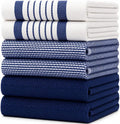 Premium Kitchen Towels 6 Pack 100% Cotton 20"x28" Dish Towels Navy Striped | Large Flat & Terry Kitchen Linen Set with Hanging Loops, Highly Absorbent for Washing and Drying Dishes