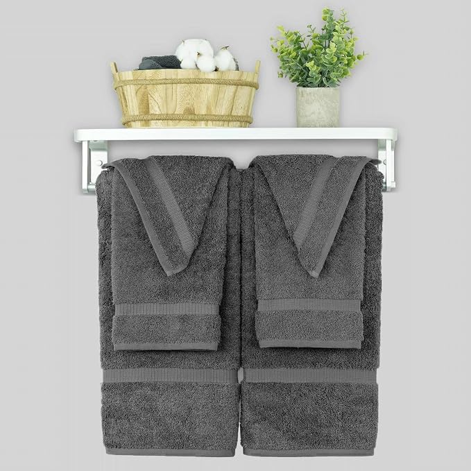 Chakir Turkish Linens 100% Cotton 6-Piece Towel Set, Dark Gray | 100% cotton 6-pc set, OEKO-TEX certified: 2 bath 30x60, 2 hand 16x30, 2 washcloths 13x13