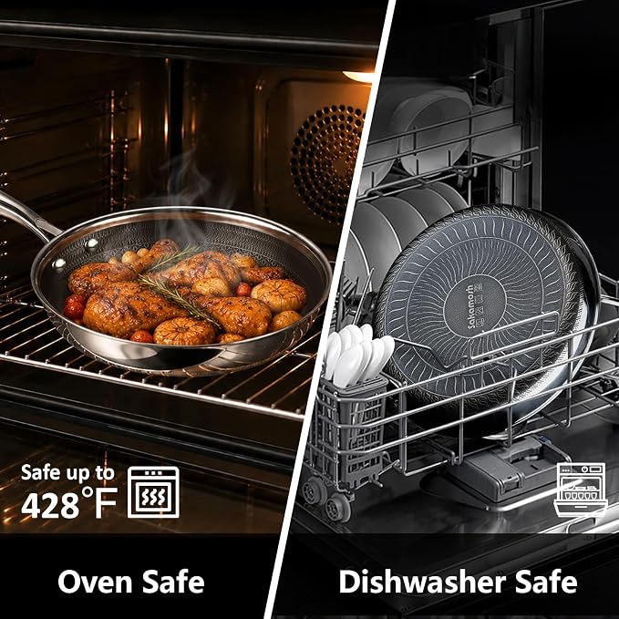 SAKAMOSH 11" Hybrid Nonstick Frying Pan,Stainless Steel, Induction Safe | PFAS/PFOA/PTFE-Free Ceramic Pan, Dishwasher & Oven Safe, Skillet WithStay-Cool Handle, Compatible with All Cooktops