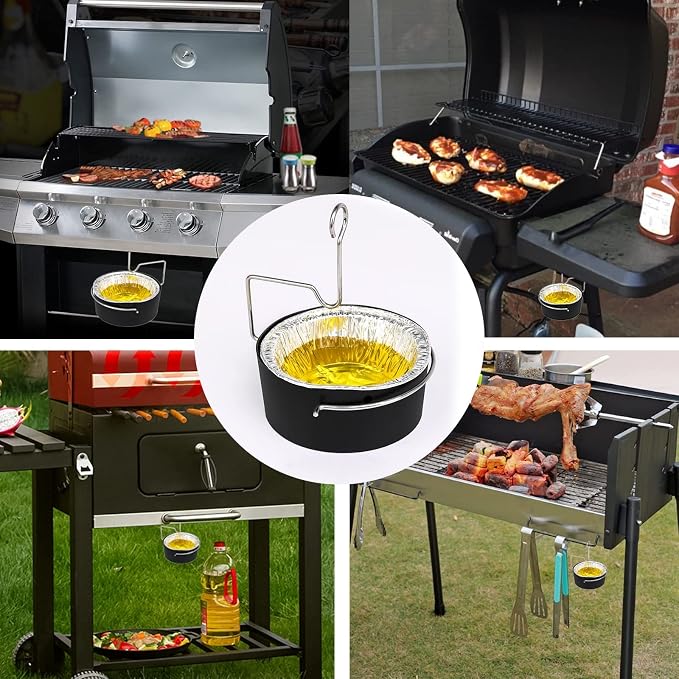 Uniflasy Grill Grease Tray Cup and Grease Clip fits CharBroil/Kenmore Gas Grill, Grease Tray with Aluminum Foil Liner (15Pack), Grease Catch Cup for Masterbuilt 30" & 40", Kenmore and More Grills