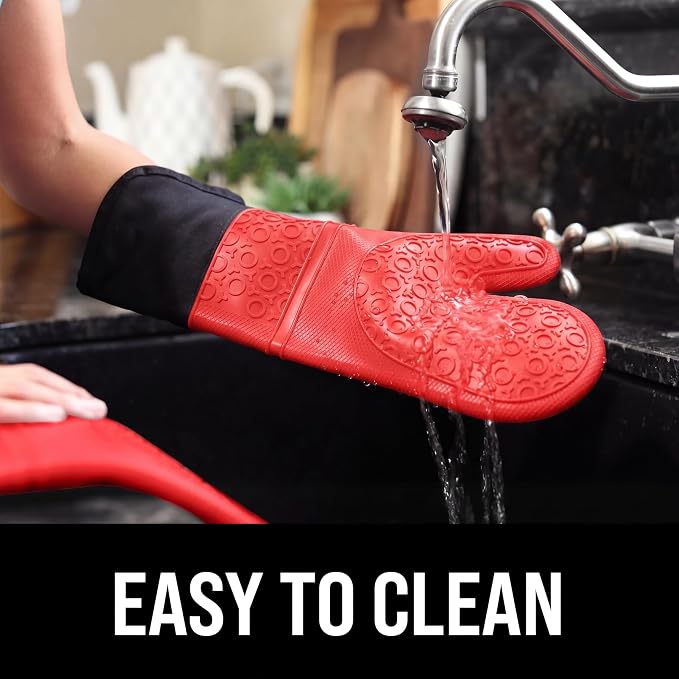 BPA-Free Soft Silicone Oven Mitts - Ultra Heat Resistant Oven Mitts with Thick Cotton Liner - Extra Long Slip Resistant Pot Holders, Flexible Oven Gloves